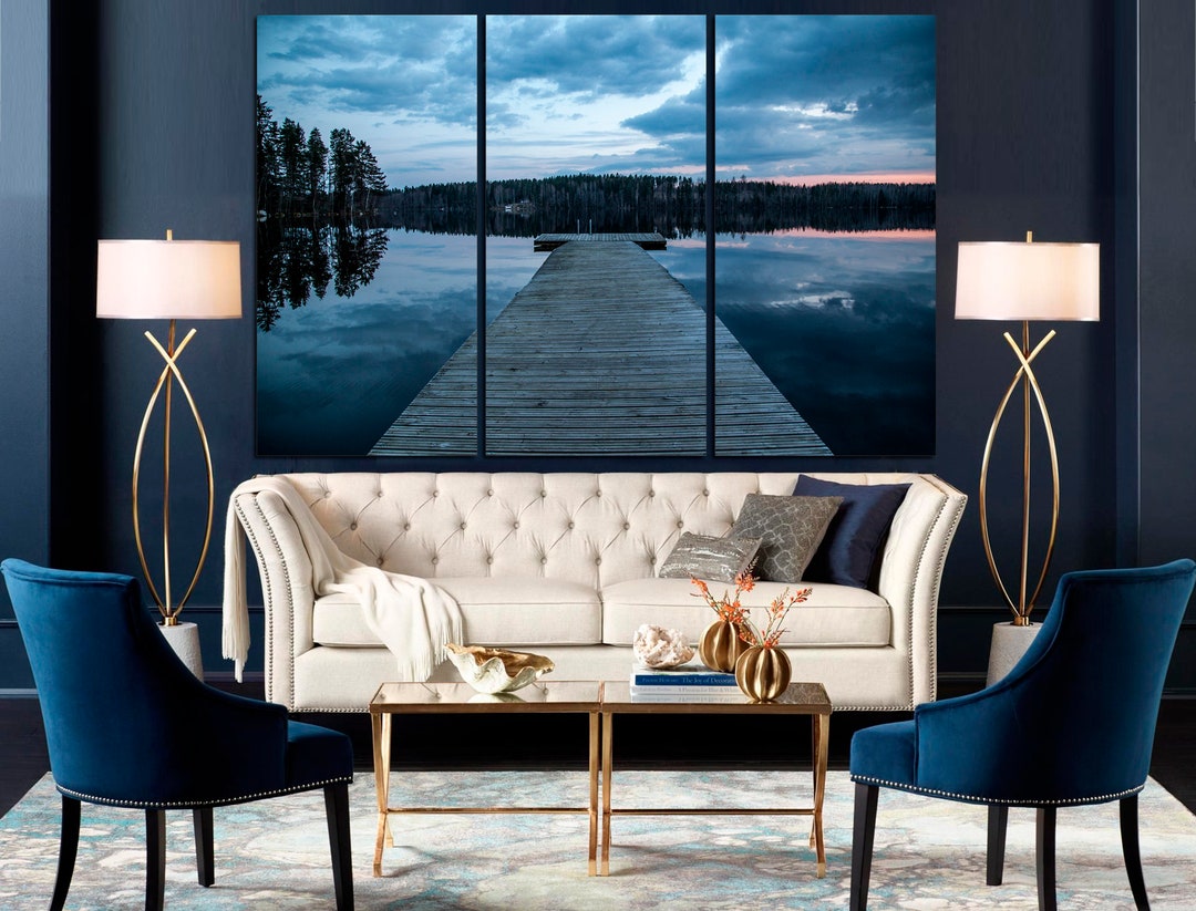 Cloudy Lake Sunset Triptych Canvas Print: Scenic Wall Decor - Etsy