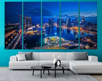 Singapore Skyline Canvas Print: Colorful Cityscape Wall Art