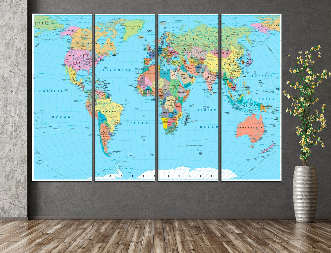 World Map Wall Art Map of the World Wall Decor World Map Etsy