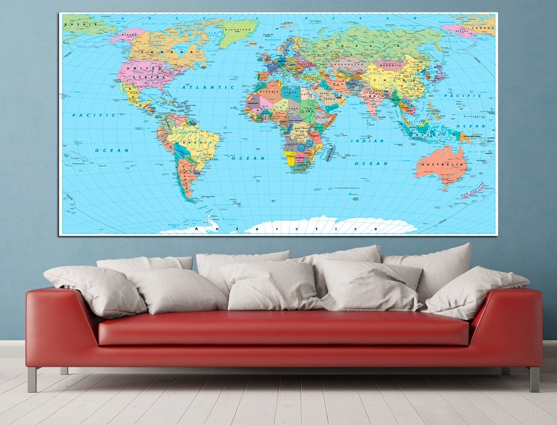 World Map Wall Art Map of the World Wall Decor World Map Etsy