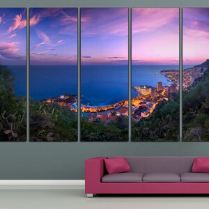 Monaco wall art Monaco office decor Night city wall art Cityscape wall decor Monaco poster Purple landscape Monako print