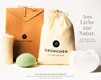 10 waschbare Abschminkpads aus weichem Bambus im Set mit großem Wäschenetz, BONUS Beutel + Peeling-Schwamm, Zero Waste Geschenk Muttertag