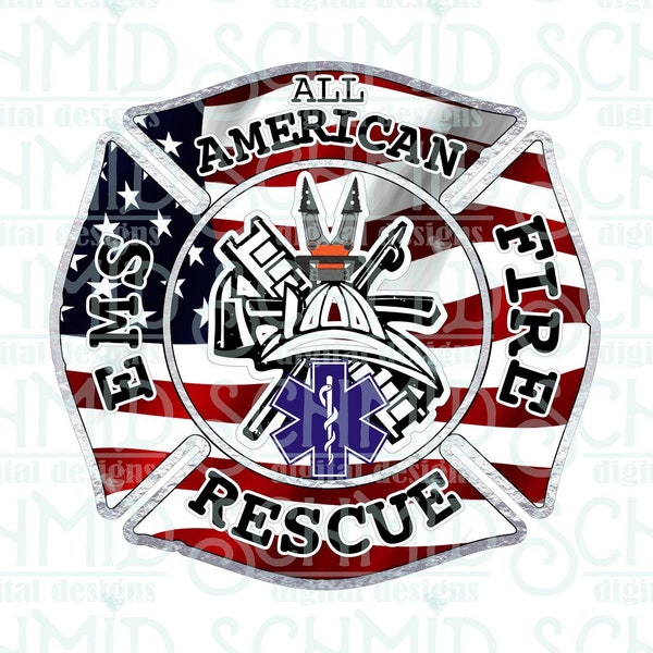 all American EMS Rescue and Fire badge PNG / firefighter png / rescue png / Ems png / search and rescue / fire department png