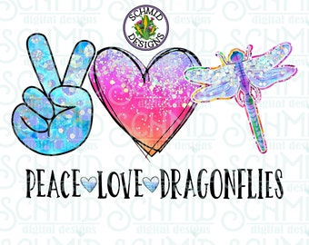 peace love dragonflies png /  peace love dragonfly / DIGITAL DESIGN