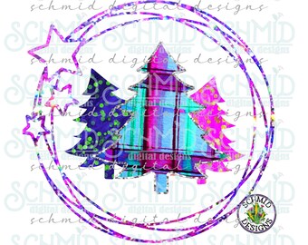 bright plaid Christmas trees silver glitter 300 dpi png