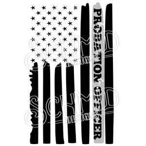 PROBATION-Offizier-Flagge, dünne silberne Linienfahne, PROBATION-Offizier-Flagge in Distressed svg, PNG / PROBATION DESIGN