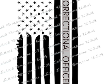correctional Officer Flag, Thin Silver Line Flag, Correctional Officer Distressed Flag  Svg, PNG,Jpg, B/w USA flag svg