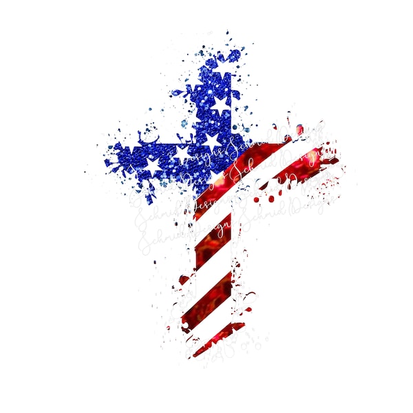 Flag glitter splatter cross png for sublimation, screen print transfers, and direct printinG