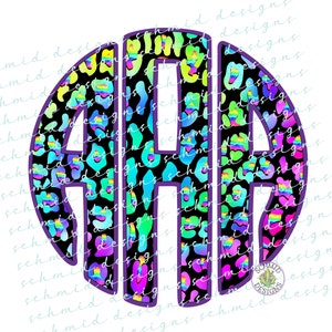 DIY black tie dye leopard monogram PNG