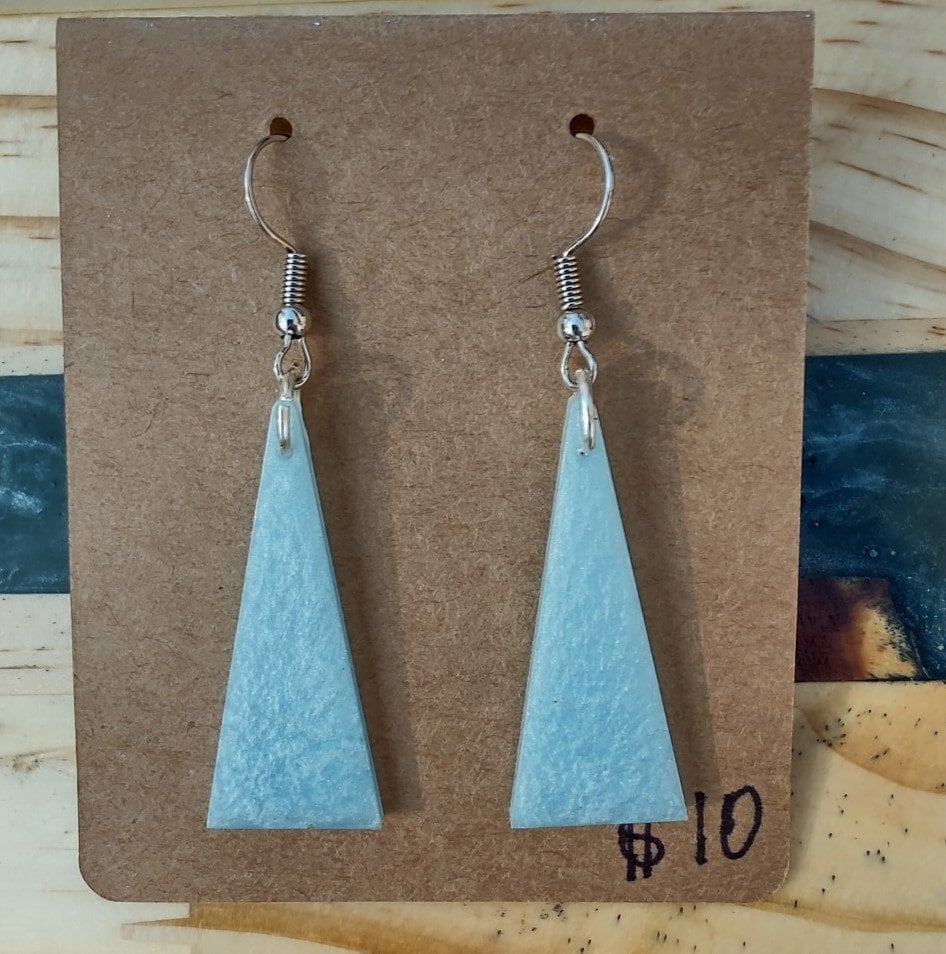 Thin blue triangle dangle earrings Etsy