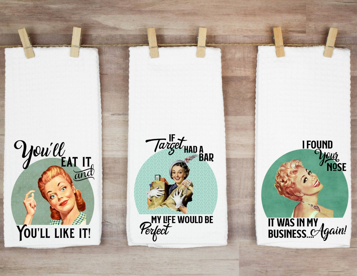 FUNNY RETRO HOUSEWIFE towels Vintage Towels Funny kitchen Etsy