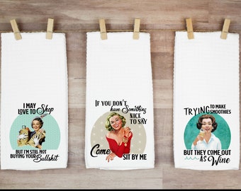 Funny Retro Housewife Kitchen Towel: Vintage Humor Decor