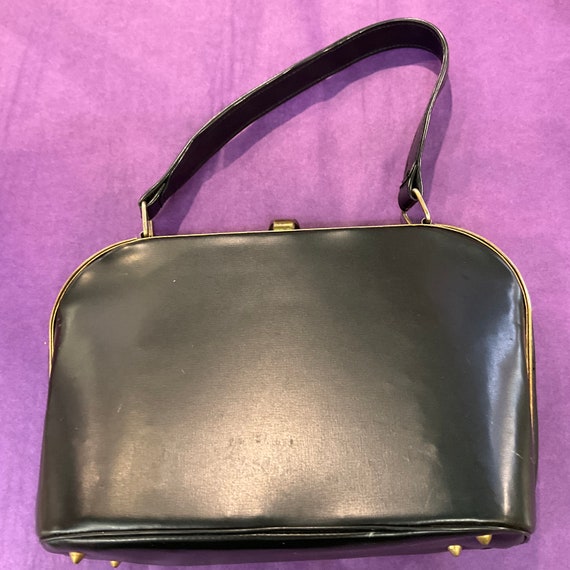 Vintage 1940s small Black Faux Leather Handbag - image 2