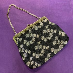 Vintage 1960s Black and Gold Lurex Brocade Evening Bag, Metallic Look Abstract Design, Formal Event, Prom, Wedding