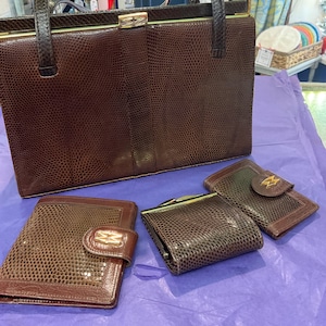 Vintage Mapin & Webb Braun Leder Handtasche im Kelly Style mit passender Geldbörse und Schlüsselanhänger