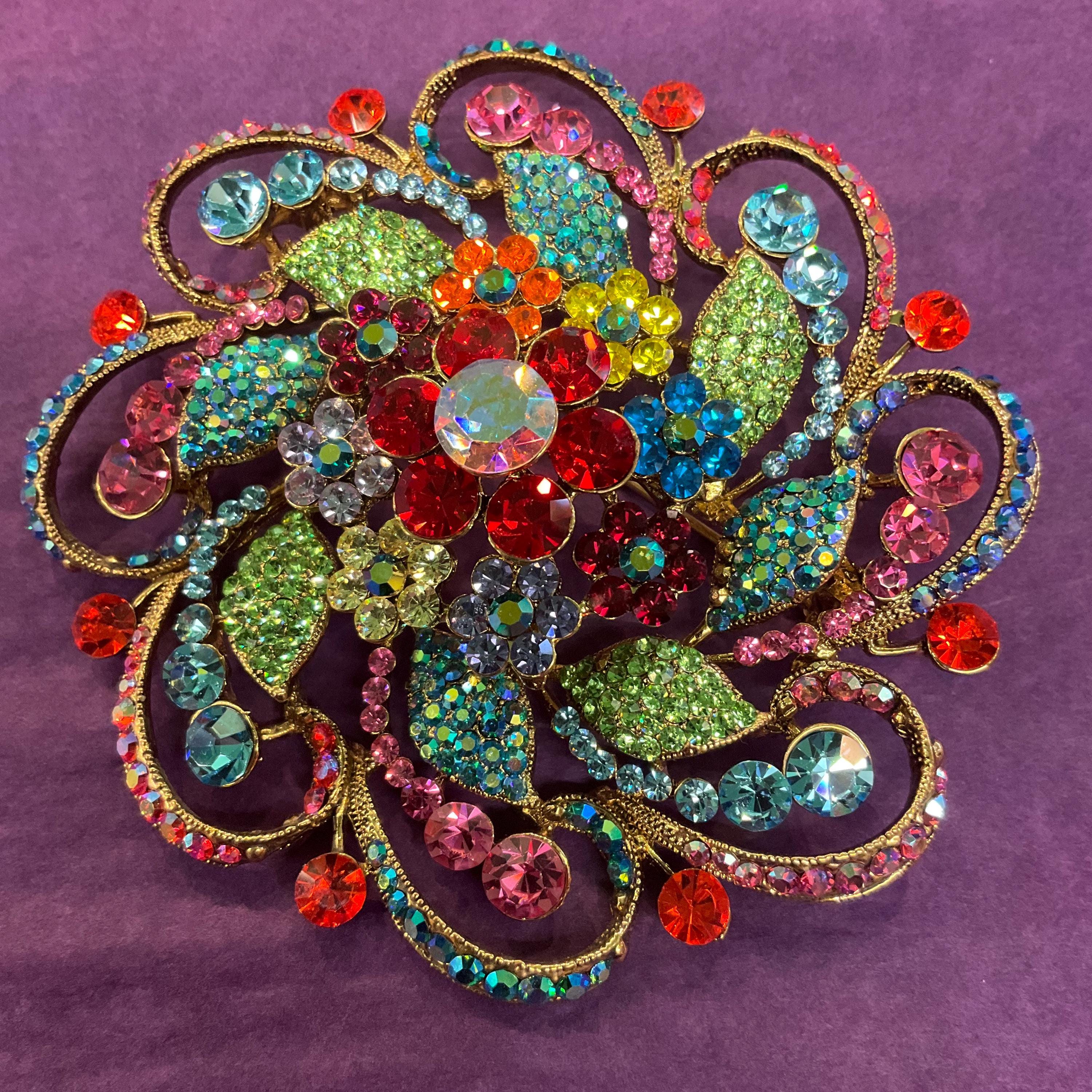 Vintage Butler and Wilson Crystal Flower Brooch, Rainbow
