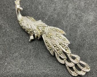 北欧ヴィンテージブローチ◇シルバーブローチ◇バード◇鳥◇孔雀◇ピーコック シルバー ペーストガラス ピーコックブローチ