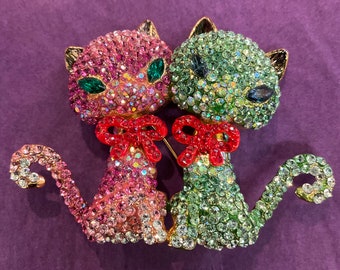 Vintage Butler and Wilson Rhinestone Siamese Cats Brooch