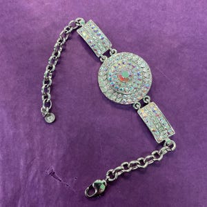 Vintage Butler and Wilson Art Deco Style Silver & Rainbow Crystal Panel Braclet, Signed as new, Vintage Wedding