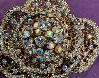 Vintage Butler and Wilson Aurora Borealis Crystal Rose Brooch