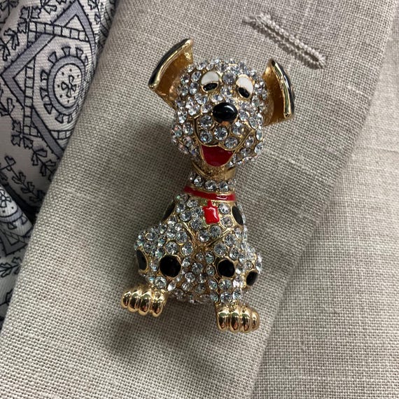 BUTLER & WILSON バトラー&ウィルソン ダルメシアン犬 ブローチ Vintage Butler and Wilson Crystal Dalmatian Brooch, Gold Tone