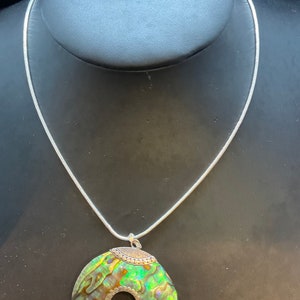 Vintage Silver & Abalone Shell Large Pendant