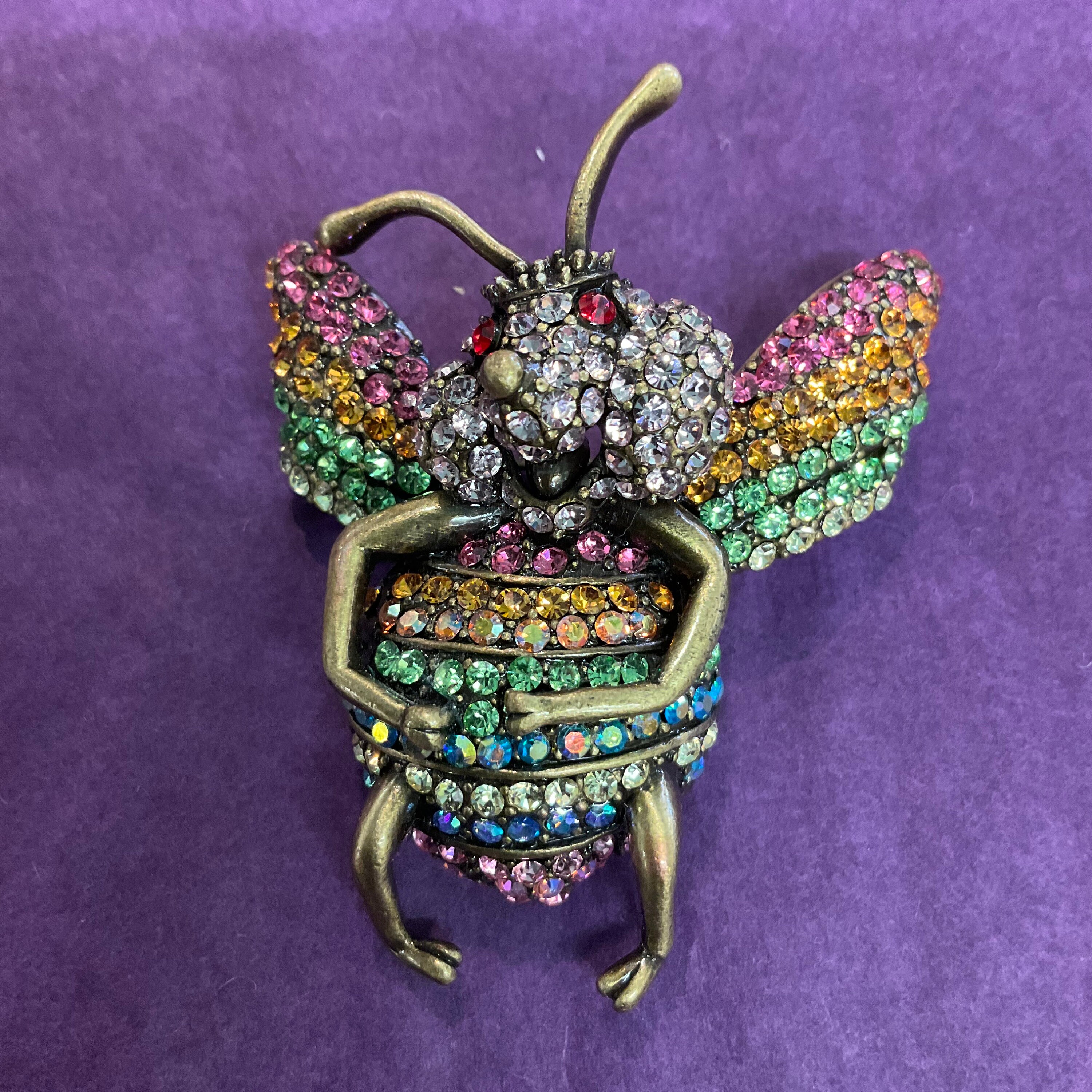 Vintage Butler and Wilson Rainbow Rhinestone Crystal Queen Bee Brooch gifts for Them Signed as New Festival Pride Etsy Australia