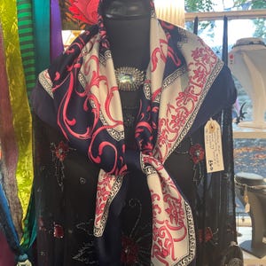 Vintage 1980s Large Pure Silk Scarf by Tie Rack, Pink, Navy & White Roccoco Print, Gifts for her