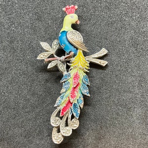 Vintage 1940s Marcasite and Enamel Cockatoo Brooch