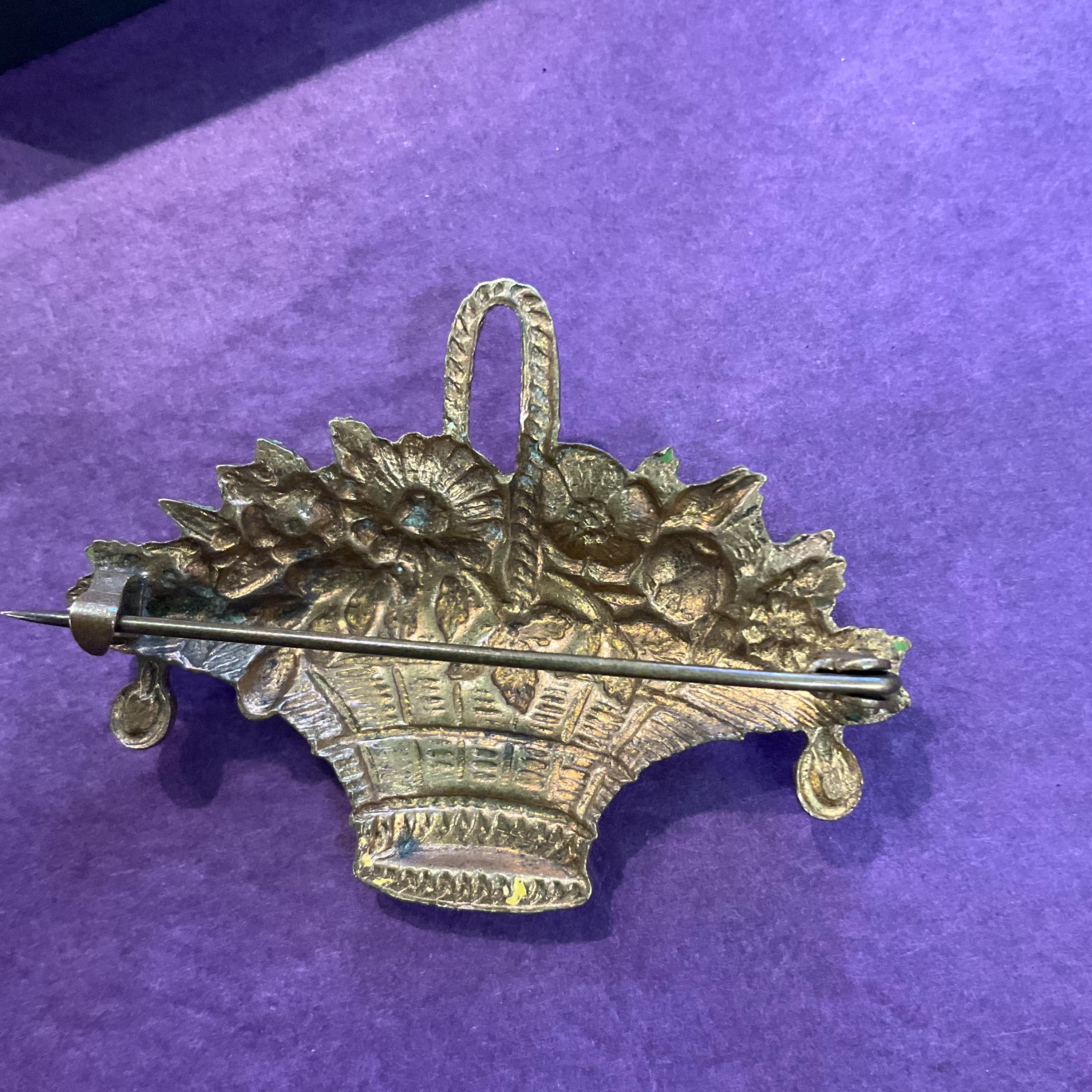 Belle Broche Vintage En Laiton émaillé – Bouquet Floral Fin XIXème (occasion)