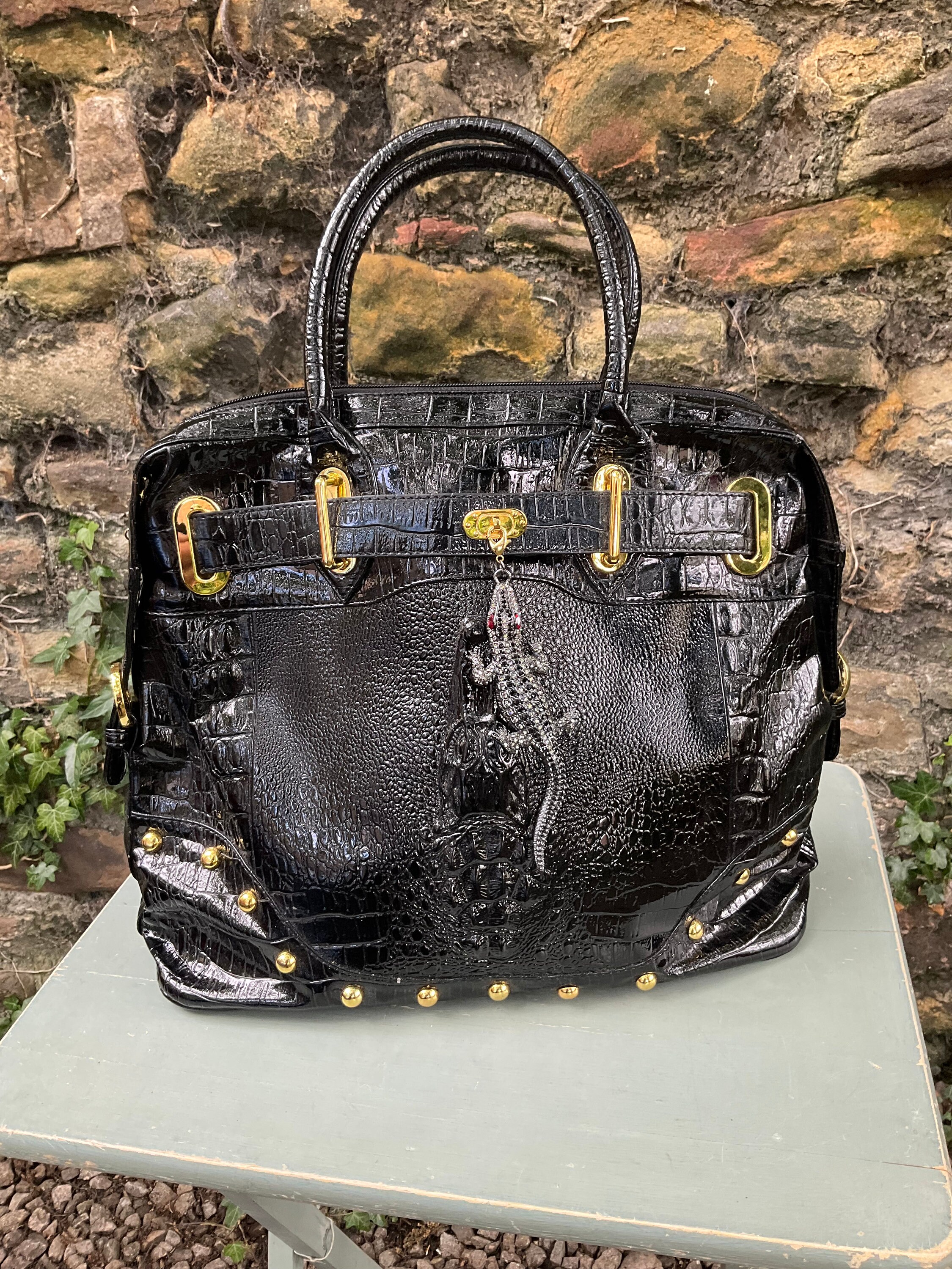 lv crocodile bag gray