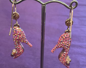 Vintage Butler and Wilson Pink Borealis Crystal Princess Shoe Drop Earrings, signed, as new,  shoe lover gift, gifts for her