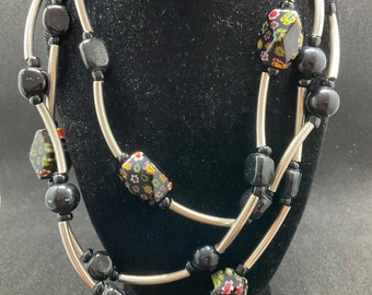 Vintage 60s/70s  Venetian Murano Glass Milli Fiori Beaded Necklace