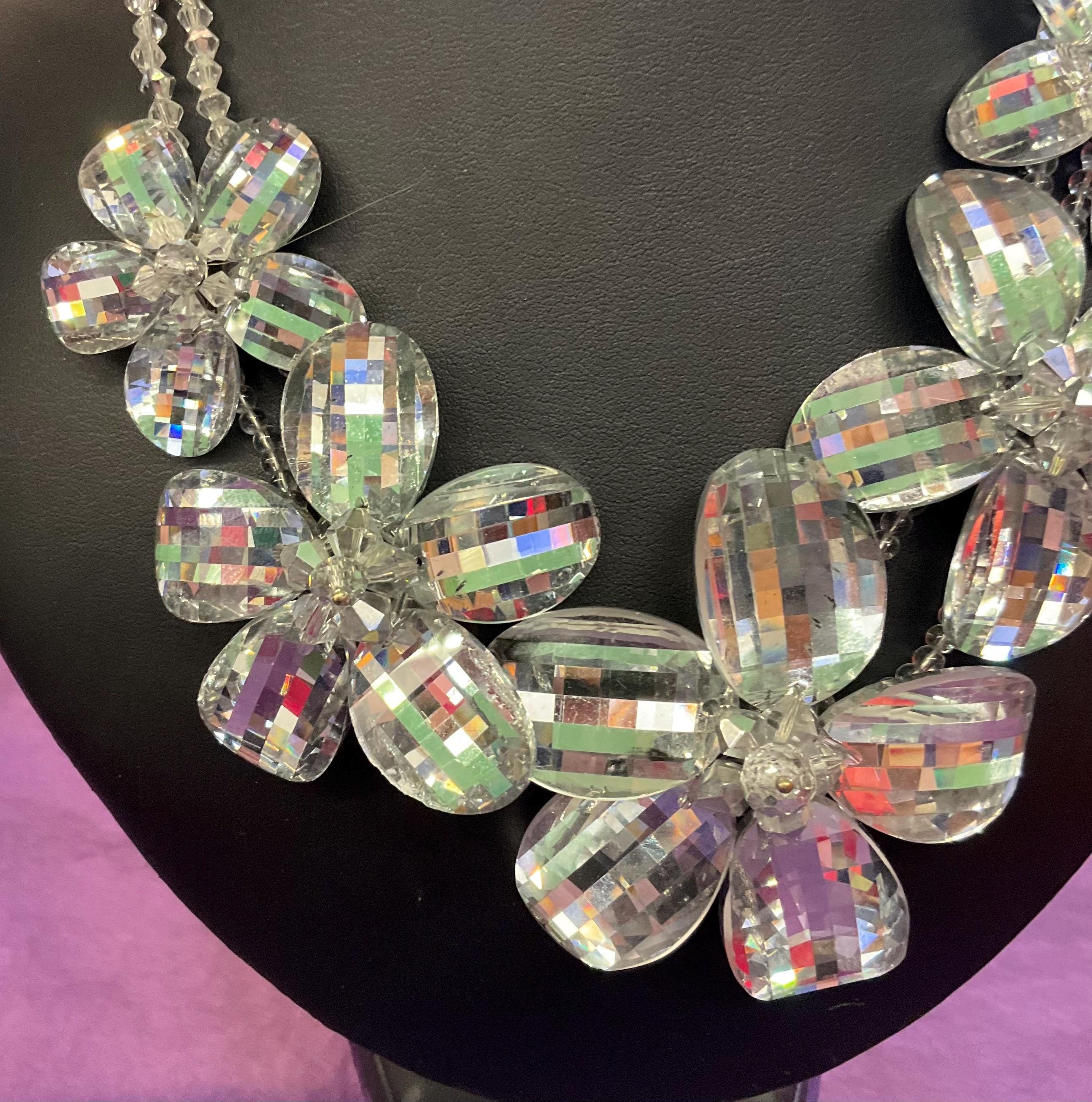 Vintage Butler And Wilson Statement Silver Crystal Floral Necklace, Wedding, Formal Event, Signed In Original Box