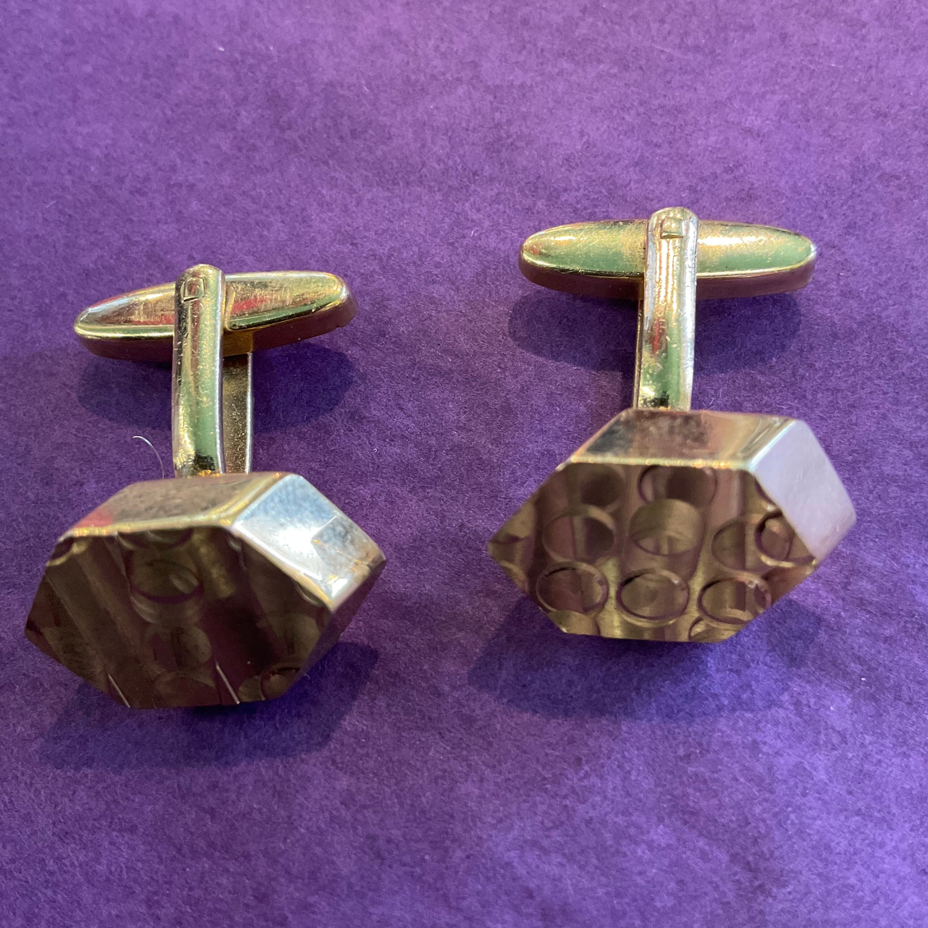 Ensemble Boutons De Manchette Et Clip Cravate Vintage - Sterling Argenté Et 18K Or Jaune Rayé