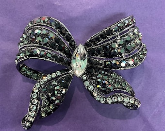 Vintage Butler and Wilson Large Blackand Silver Bow Brooch, Crystal rhinestones,Signed in original box, gift for a friend
