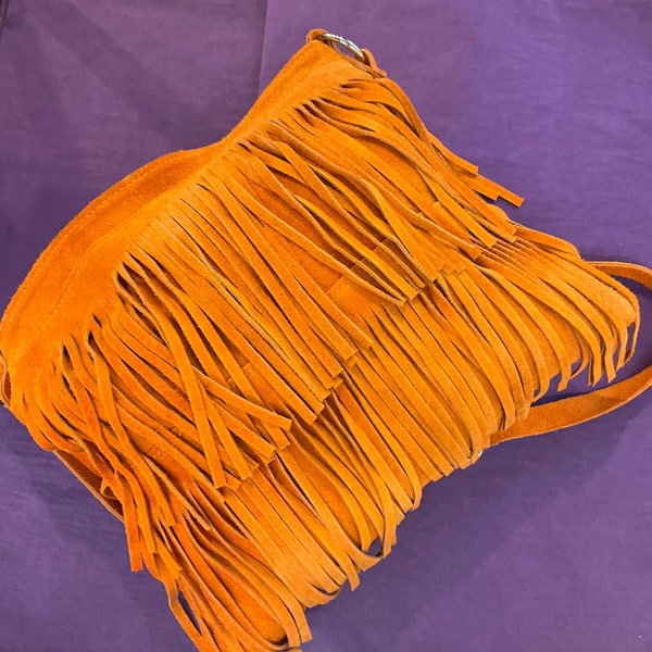 Vintage Genuine Italian Suede Orange Fringed Shoulder/ Cross Body Bag