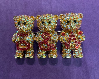 Vintage Butler and Wilson Large Rhinestone Three Bears Brooch