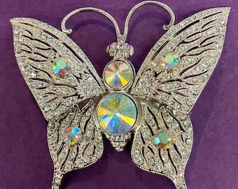 Vintage Statement Butler en Wilson Silver Rhinestone Large Butterfly Broche, bruiloft, jubileum, verjaardag, cadeaus voor haar