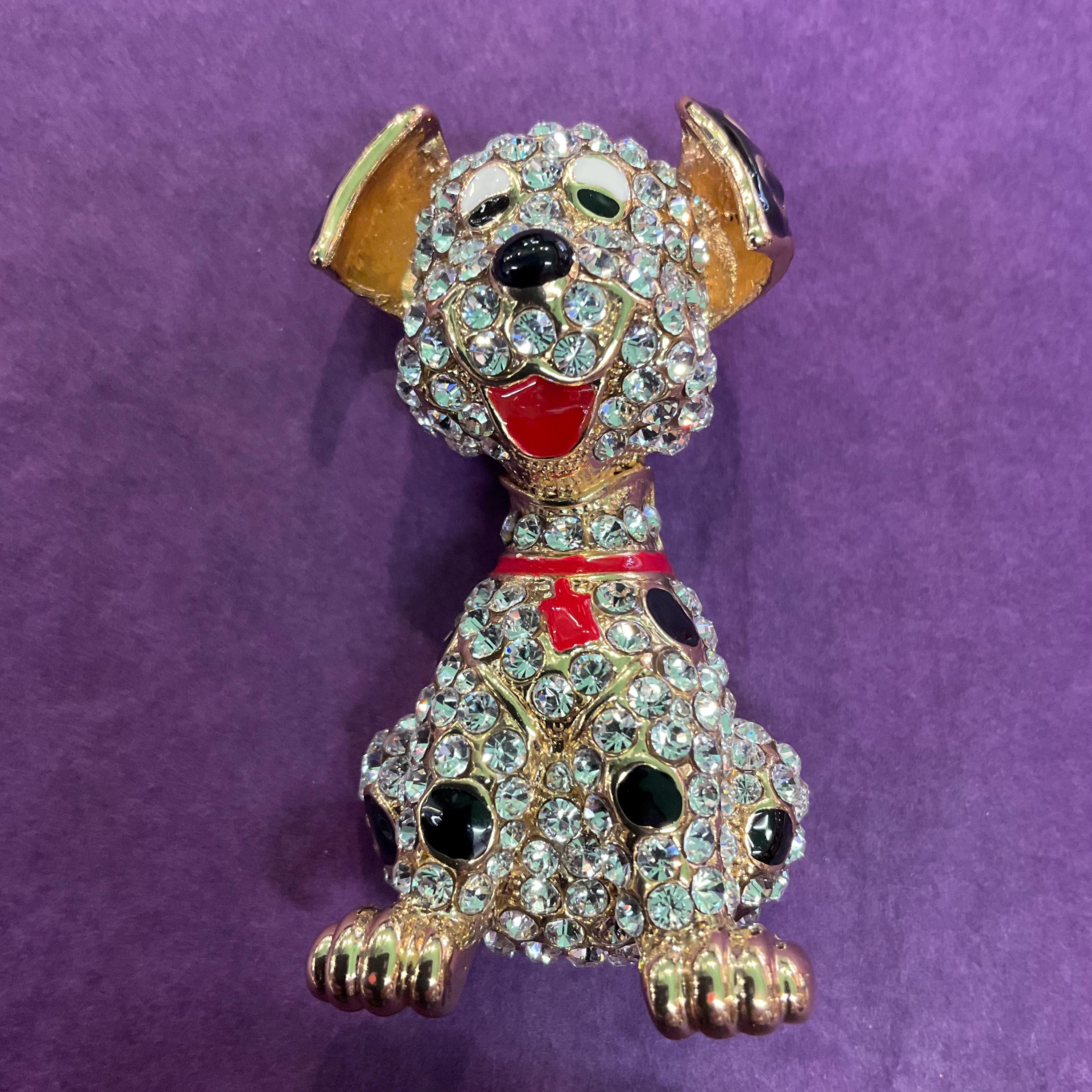 Vintage Butler and Wilson Crystal Dalmatian Brooch, Gold Tone