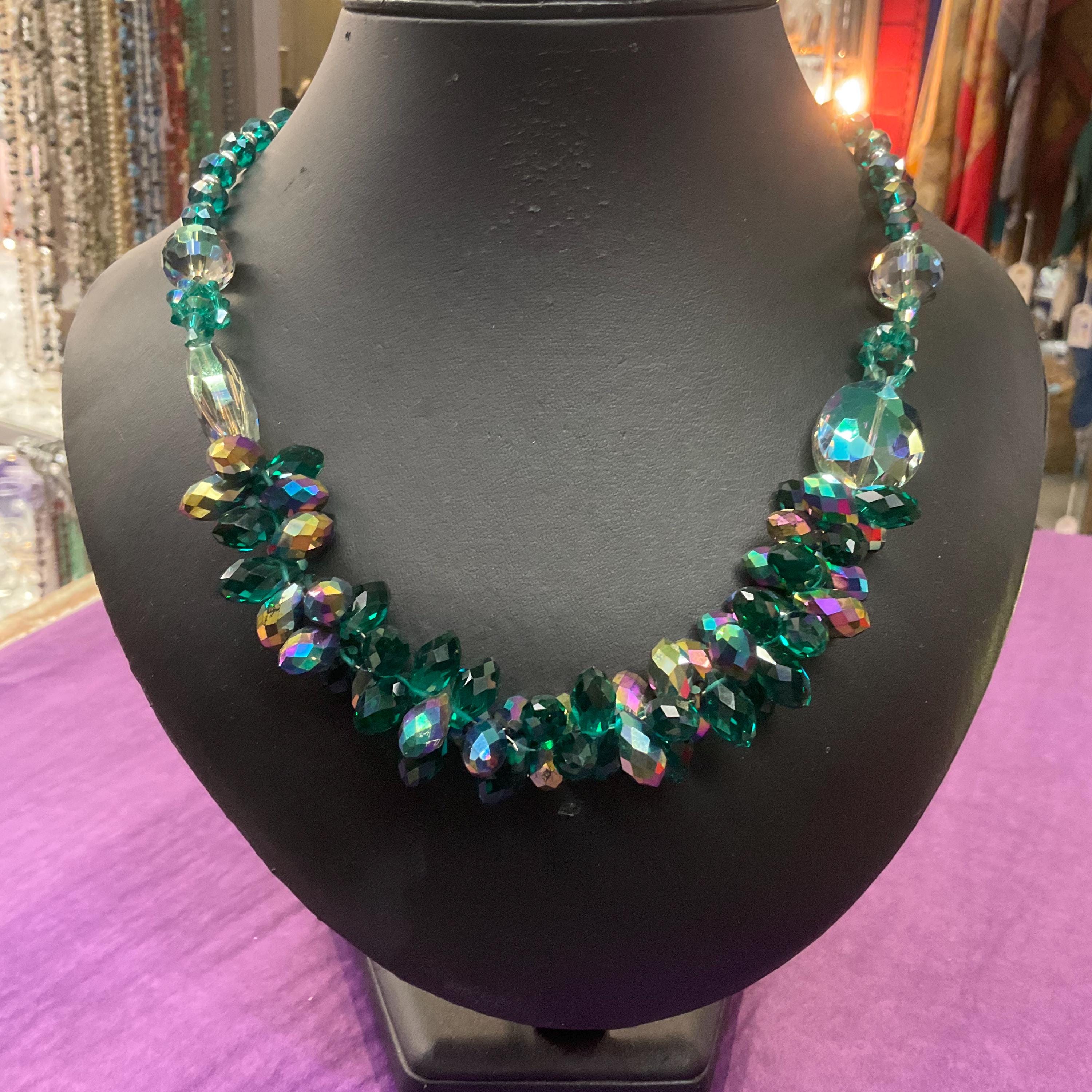 Vintage Butler and Wilson Jade Green Crystal Necklace, Signed 