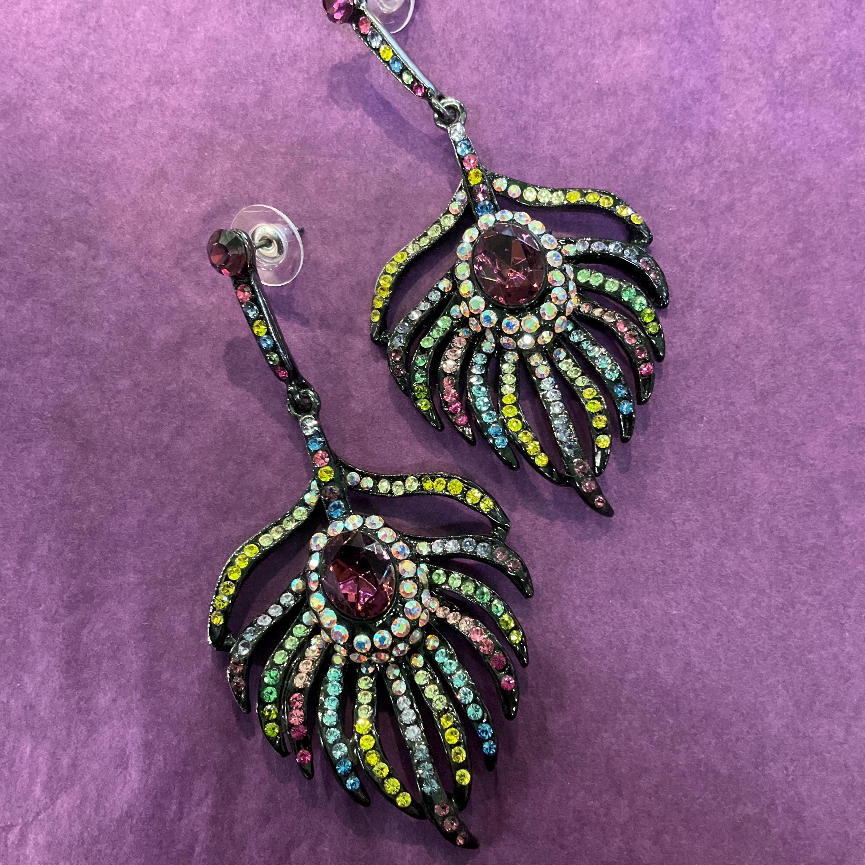 バトラー&ウィルソン クリスマス ピアス BUTLER&WILSON 英国製 Vintage Butler and Wilson Bohemian Crystal Peacock Feather