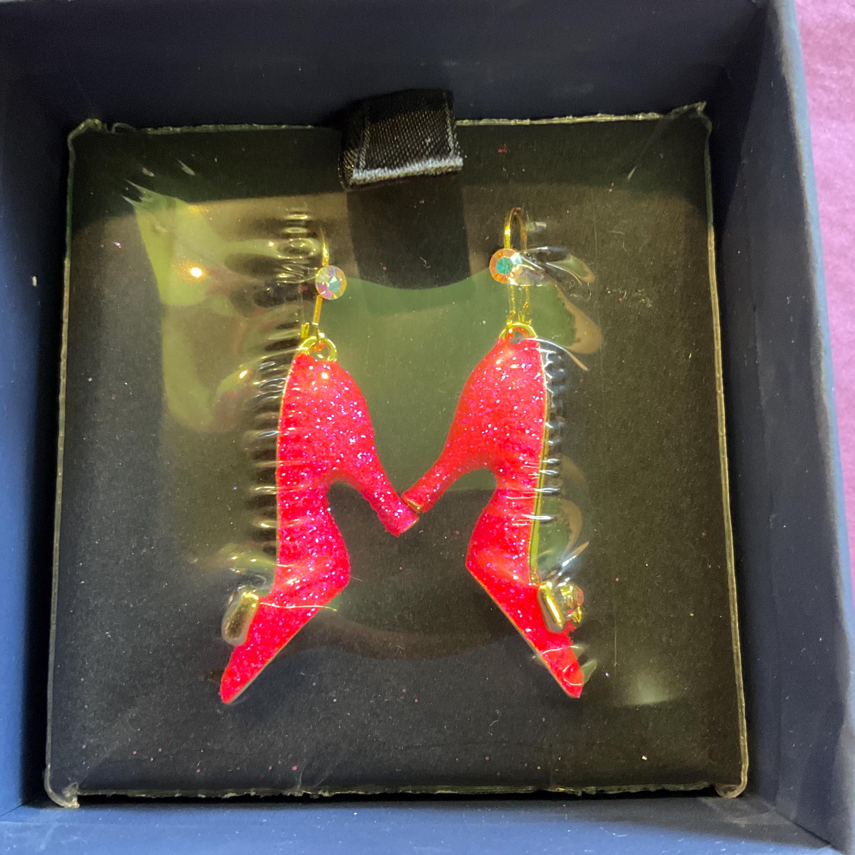 Vintage Butler and Wilson Pink Glitter Shoe Earrings: Aurora