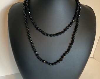 Vintage French Jet Flapper Length Beaded Necklace
