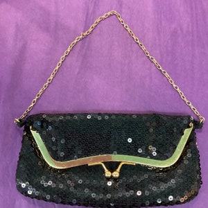 Vintage Black Sequinned Fold Over Evening Bag, Star by Julien Macdonald