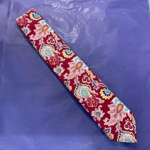 Vintage Liberty of London Tana Lawn Cotton Gents Necktie, Red , Gold and Blue Paisley, Vintage Man, Made in England