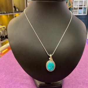 Vintage Silver (925) and Turquoise Large Oval pendant onto new 925 silver snake chain, gift boxed