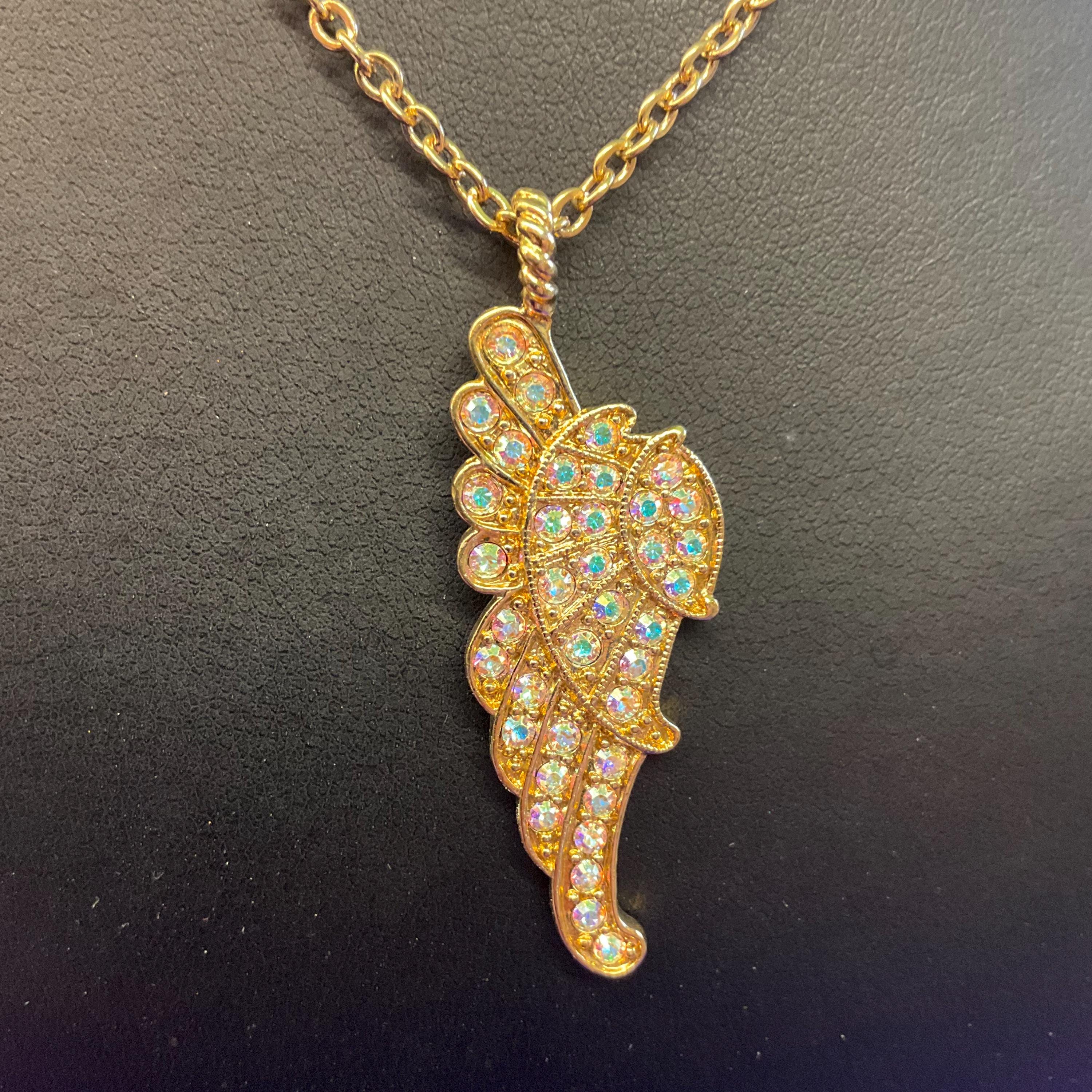 Vintage Kirk's Folly ' Fly Home Angel' Crystal Angel Wing Pendant