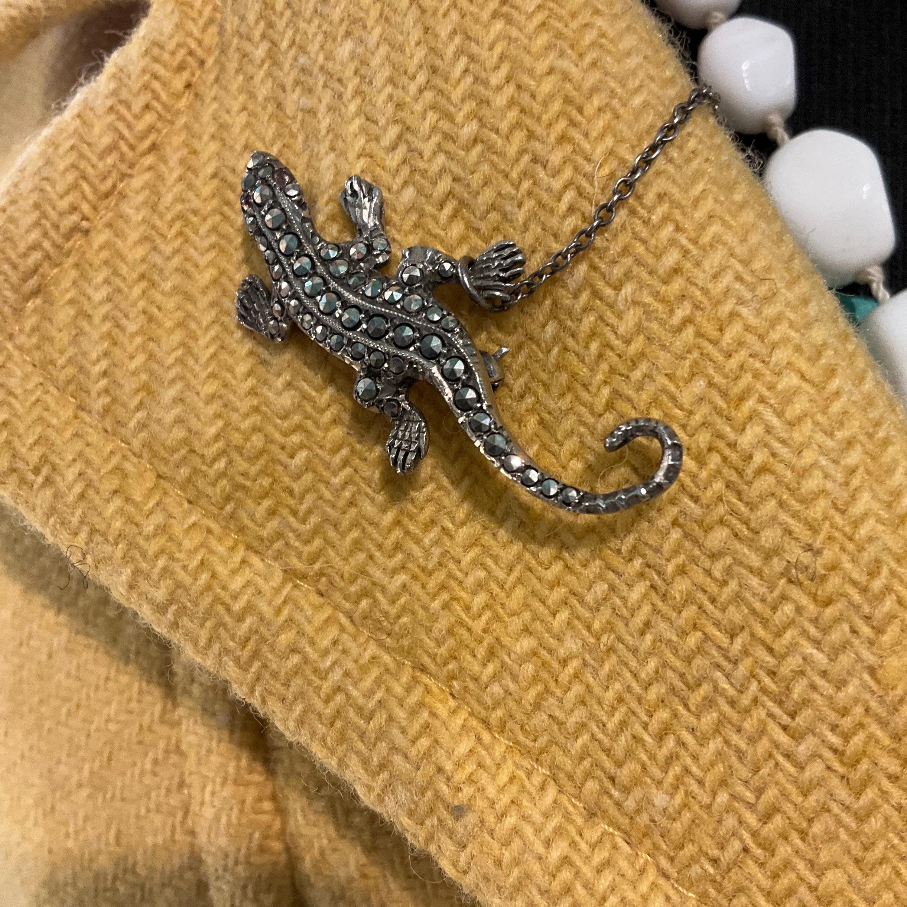 Broche lézard marcassite et argent - Iroquoise