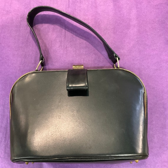 Vintage 1940s small Black Faux Leather Handbag - image 1
